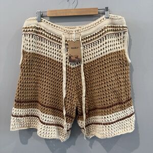 Manly Brand Shorts Crochet Braided Holiday Festival Beach Relaxed NWT